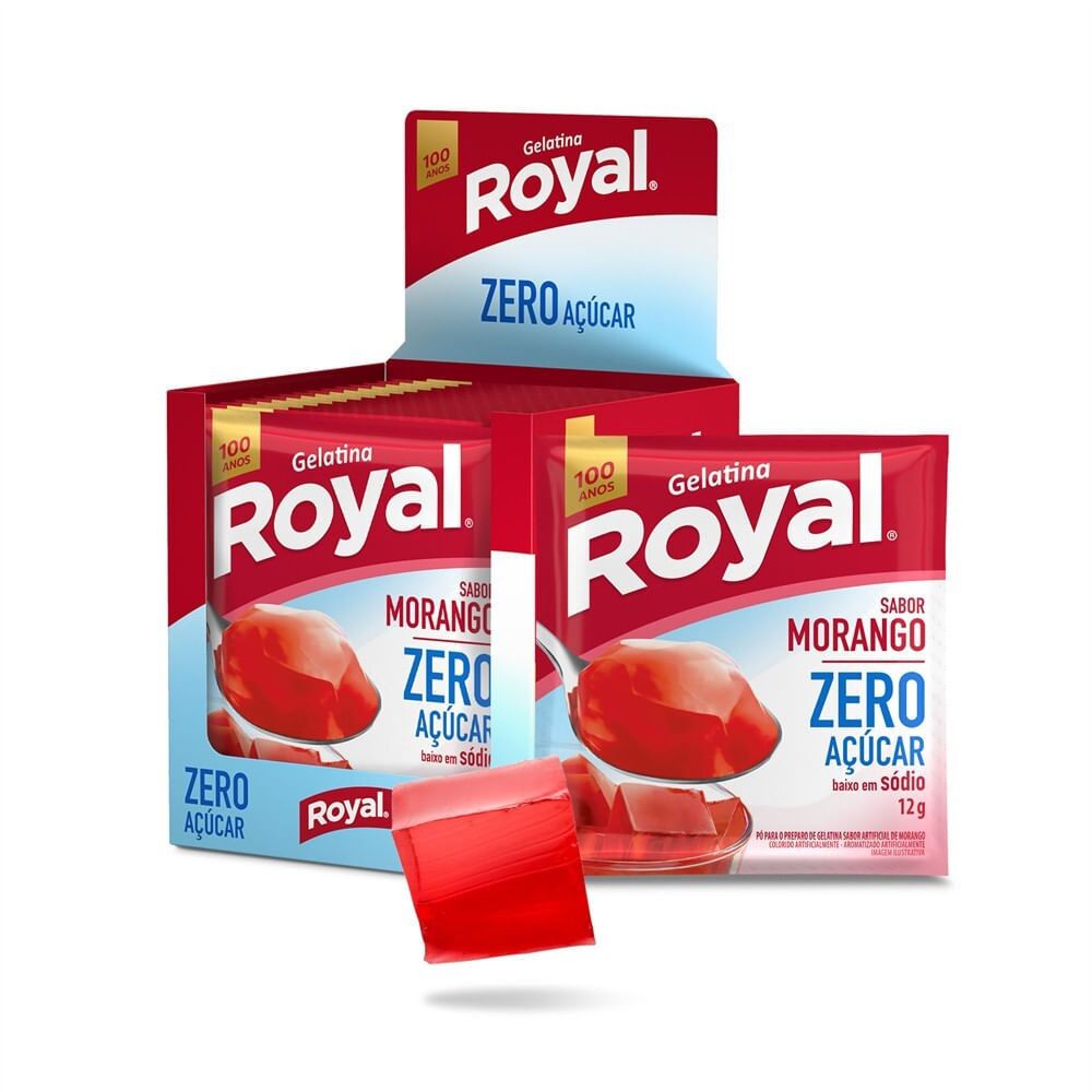 Gelatina em pó Royal zero açucar morango 12g
