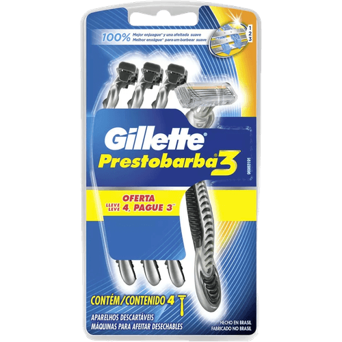Aparelho Descartável para Barbear Extra Suave Gillette Prestobarba3 4 Unidades Pague Menos