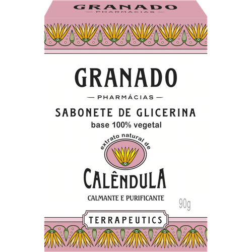 Sabonete em Barra Base 100% Vegetal de Glicerina Extrato Natural de Calêndula Calmante e Purificante Granado Terrapeutics Caixa 90g