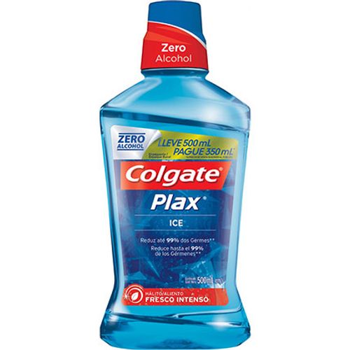 Enxaguante Bucal Zero Álcool Ice Colgate Plax Frasco Leve 500ml Pague 350ml