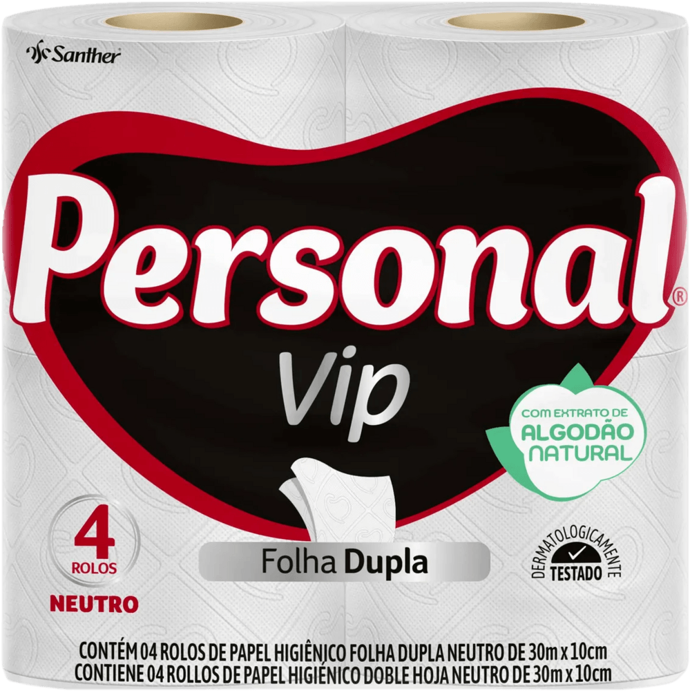 Papel Higiênico Personal Vip Folha Dupla 4 rolos de 30 metros