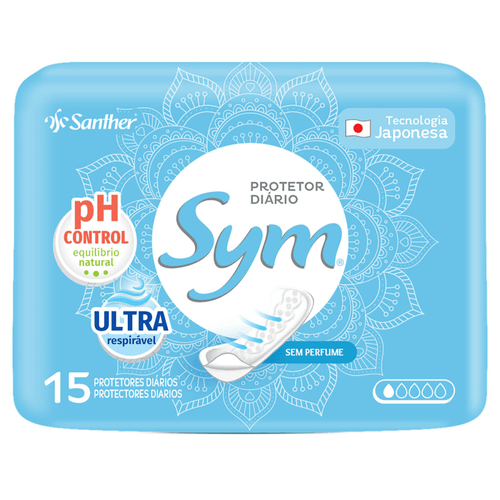 Protetor Diário sem Abas Ultra Respirável Sym Pacote 15 Unidades