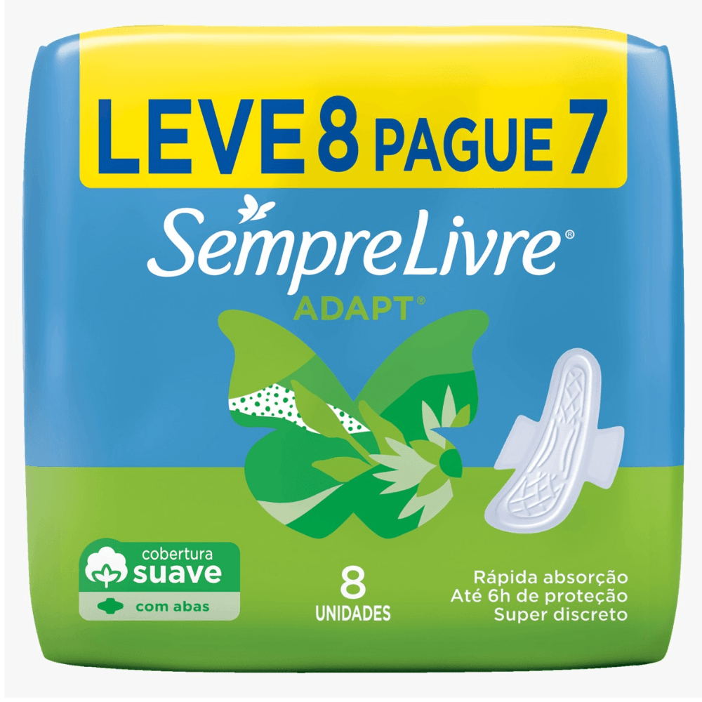 Absorvente com Abas Suave Sempre Livre Adapt Pacote Leve 8 Pague 7