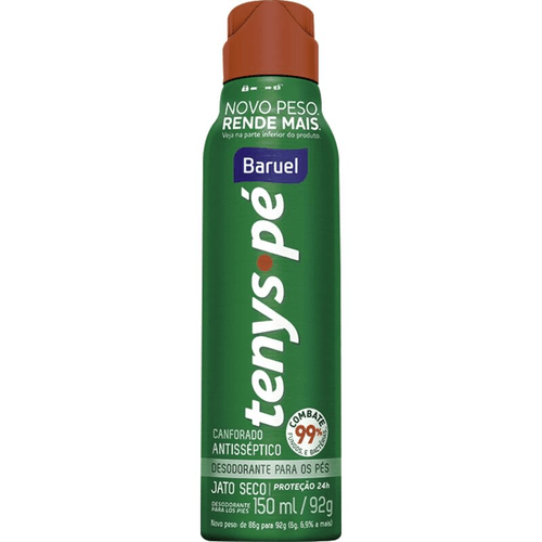 Desodorante Jato Seco para os Pés Antisséptico Baruel Tenys Pé Canforado Frasco 150ml Spray