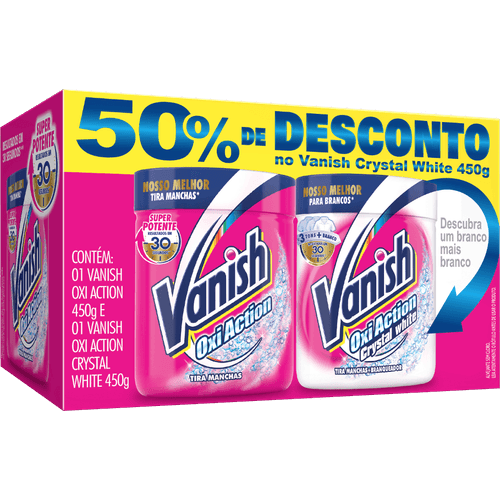 Tira Manchas Vanish em Pó Oxi Action para roupas brancas e roupas coloridas - 2 unidades de 450g