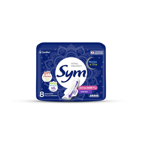 Absorvente Sym Total Protect Noite & Dia  Cobertura Suave com Abas 8 unidades
