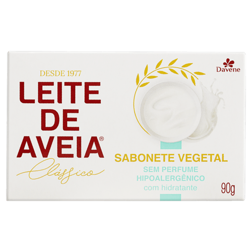 Sabonete em Barra Vegetal sem Perfume com Hidratante Davene Leite de Aveia Clássico Caixa 90g