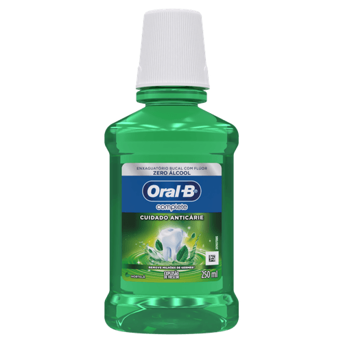 Enxaguante Bucal com Flúor Zero Álcool Hortelã Oral-B Complete Cuidado Anticárie Frasco 250ml