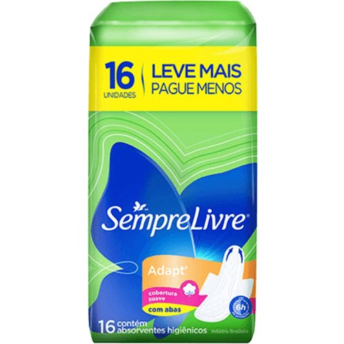 Absorvente com Abas Suave Sempre Livre Adapt Pacote 16 Unidades Leve Mais Pague Menos