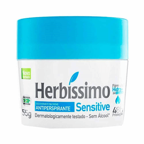 Desodorante em Creme Antiperspirante Sensitive 48h Proteção Herbíssimo 55g