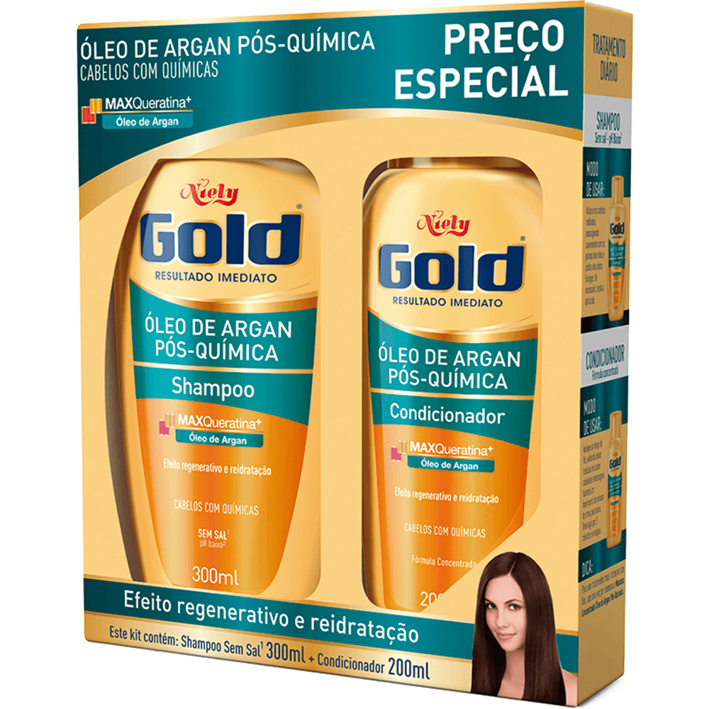 Kit Niely Gold Shampoo 300ml + Condicionador 200ml Óleo de Argan