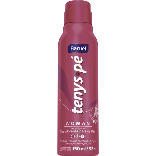 Desodorante Jato Seco para os Pés Antisséptico Baruel Tenys Pé Woman Frasco 150ml Spray