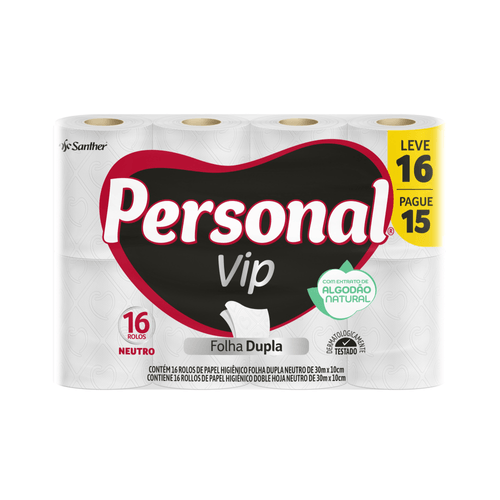 Papel Higiênico Personal Vip Folha Dupla com 16 rolos de 30 metros