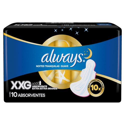 Absorvente com Abas Suave Always Noites Tranquilas Noturno Extra Extra Grande Pacote 10 Unidades