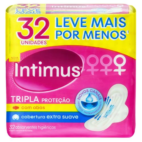 Absorvente com Abas Extra Suave Intimus Tripla Proteção Pacote 32 Unidades