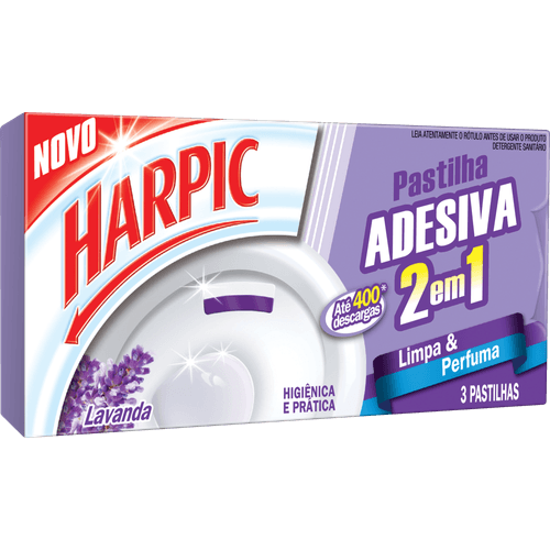 Harpic Limpador e Aromatizador Sanitário Pastilha Adesiva Power 2 em 1 Lavanda 3 unidades
