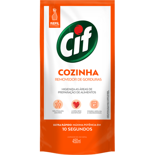 Limpador de Uso Geral Desengordurante Cozinha Cif Sachê 450ml Refil Econômico