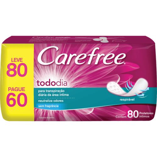 Protetor Diário sem Abas Carefree TodoDia Pacote 80 Unidades Leve Mais Pague Menos