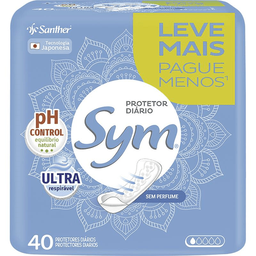 Protetor Diário Sym sem Perfume Leve 40 e Pague 35 unidades