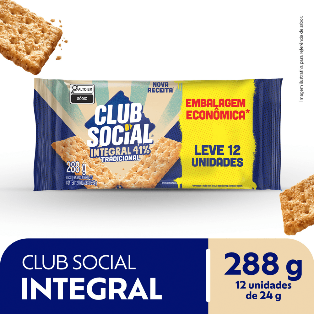 Biscoito Salgado Club Social Integral - Embalagem Econômica 288g