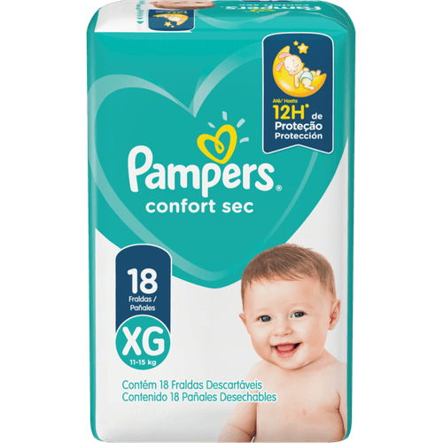 Fralda Descartável Infantil Pampers Confort Sec XG 11 a 15kg Pacote 18 Unidades