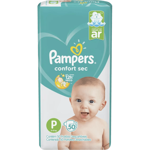 Fralda Descartável Infantil Pampers Confort Sec P 5 a 8kg Pacote 50 Unidades