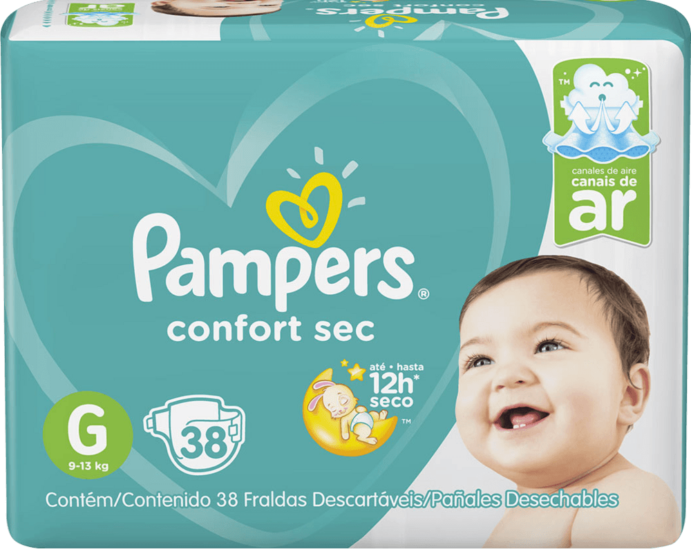 Fralda Descartável Infantil Pampers Confort Sec G 9 a 13kg Pacote 38 ...