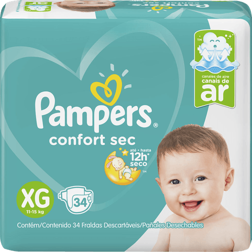 Fralda Descartável Infantil Pampers Confort Sec XG 11 a 15kg Pacote 34 Unidades