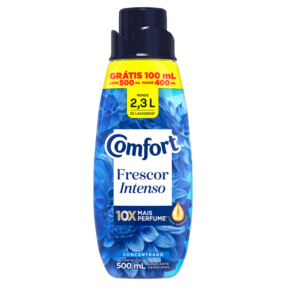 Amaciante de Roupa Concentrado com Óleo de Argan Frescor Intenso Comfort Frasco Leve 500ml Pague 400ml