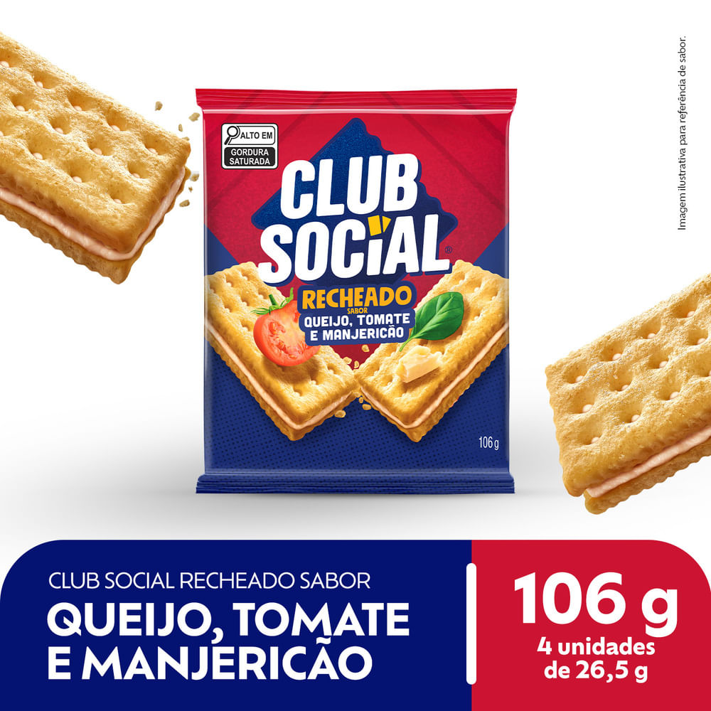 Biscoito Salgado Club Social Recheado Queijo, Tomate e Manjericão multipack 106g