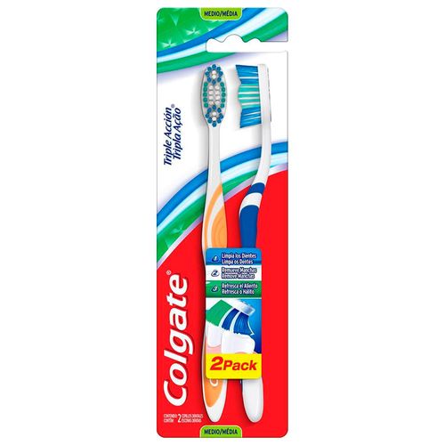 Escova Dental Média Colgate Tripla Ação Cabeça Normal 2 Unidades