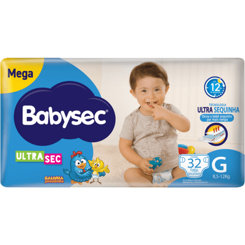 Fralda Descartável Babysec Ultra Sec G 8,5 a 12kg Megapacote 32 Unidades