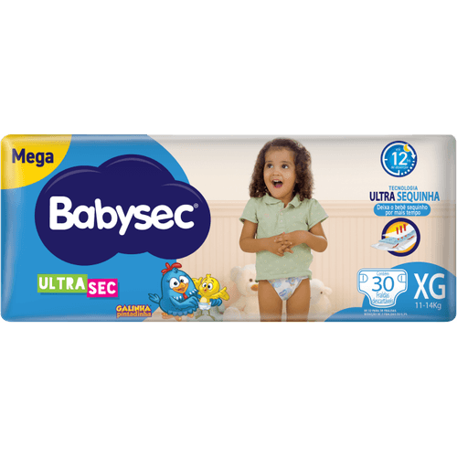 Fralda Descartável Babysec Ultra Sec XG 11 a 14kg Megapacote 30 Unidades