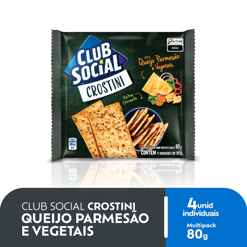 Biscoito Salgado Club Social Crostini Queijo Parmesão e Vegetais 80g