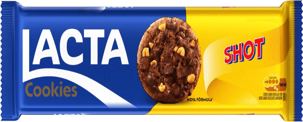 Biscoito Cookie Chocolate com Gotas de Chocolate e Amendoim Shot Lacta Pacote 80g