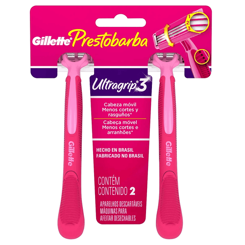 Aparelho Descartável para Depilar Gillette Prestobarba3 Ultragrip 2 Unidades