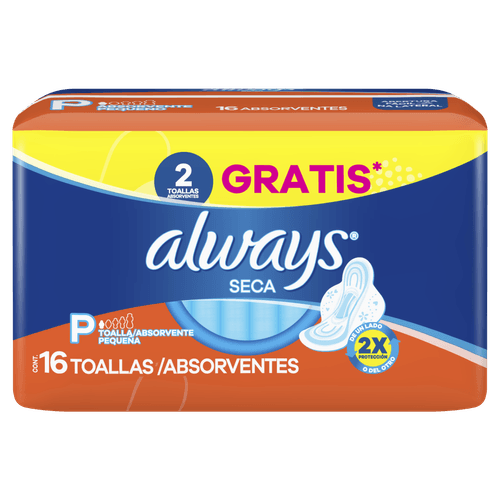 Absorvente com Abas Seca Always Pequeno Pacote 16 Unidades Grátis 2 Absorventes