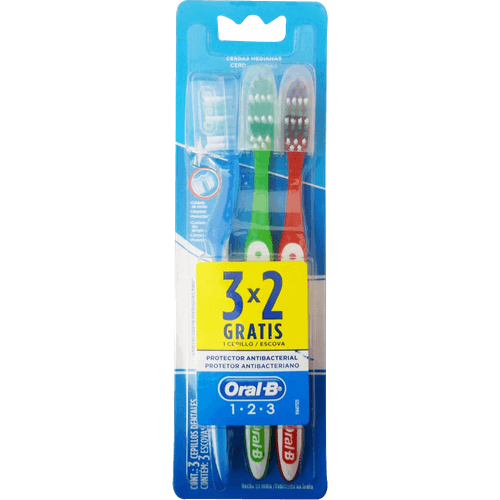 Escova Dental Média Oral-B 1-2-3 Clean 3 Unidades