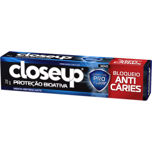 Creme Dental com Flúor Menta Refrescante Closeup Proteção Bioativa Bloqueio Anticáries Caixa 70g