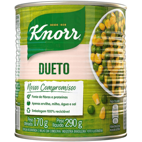 Ervilha Reidratada e Milho Verde em Conserva Dueto Knorr Lata Peso Líquido 290g Peso Drenado 170g