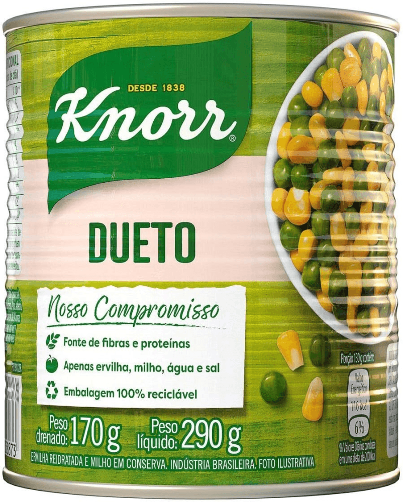 Ervilha Reidratada e Milho Verde em Conserva Dueto Knorr Lata Peso Líquido 290g Peso Drenado 170g
