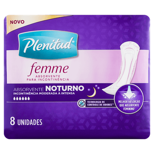 Absorvente sem Abas para Incontinência Urinária Plenitud Femme Noturno Pacote 8 Unidades