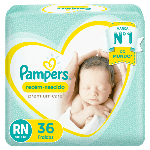Fralda Descartável Recém-Nascido Pampers Premium Care RN até 4kg Pacote 36 Unidades