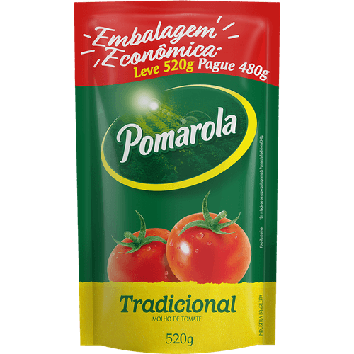 Molho de Tomate Tradicional Pomarola Sachê 520g Embalagem Econômica Leve Mais Pague Menos