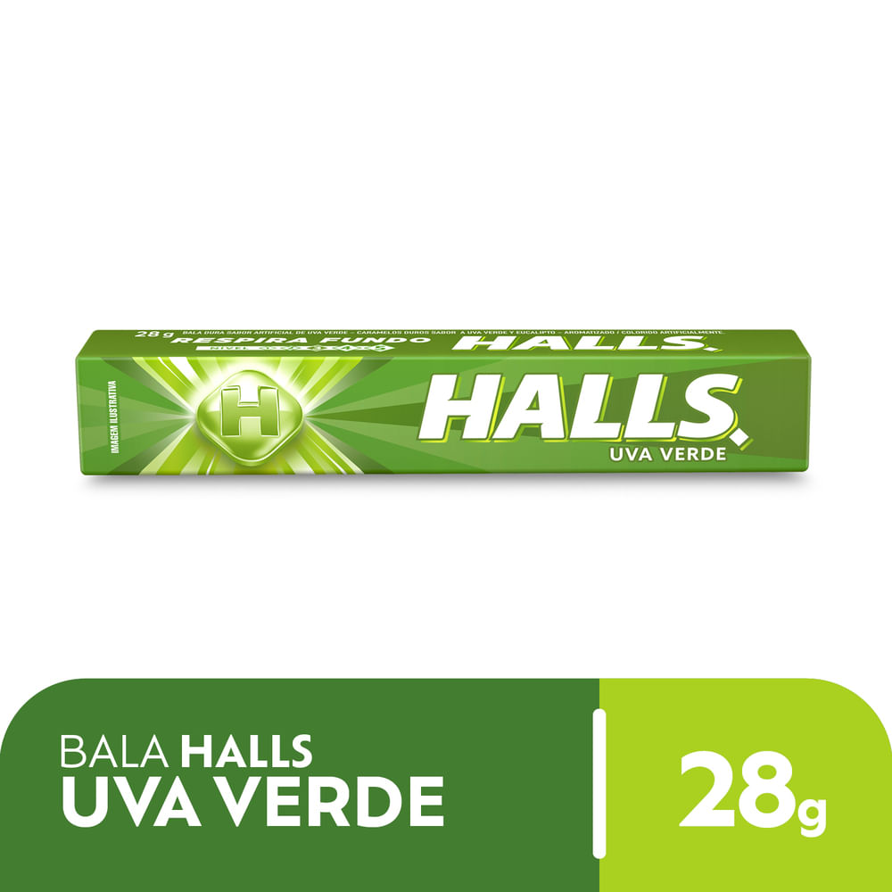 Encontraproduto.com.br - Bala Halls Uva Verde Caixa Com 21 Unidades De 28g