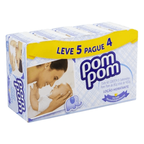 Sabonete Bebê em Barra Loção Hidratante Manteiga de Karité Pom Pom Caixa 350g 5 Unidades 70g Cada Leve Mais Pague Menos