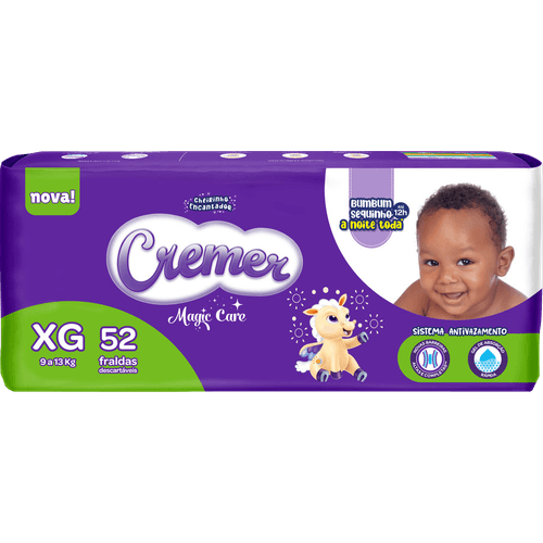 Fralda Descartável Infantil Cremer Magic Care XG 9 a 13kg Pacote 52 Unidades