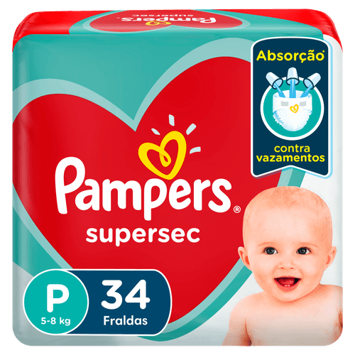 Fralda Descartável Infantil Pampers Supersec P 5 a 8kg Pacote 34 Unidades