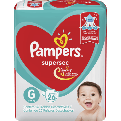 Fralda Descartável Infantil Pampers Supersec G 9 a 13kg Pacote 26 Unidades