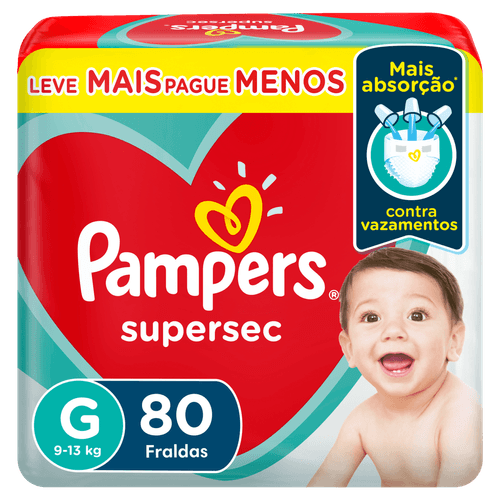 Fralda Descartável Infantil Pampers Supersec G 9 a 13kg Pacote 80 Unidades Leve Mais Pague Menos
